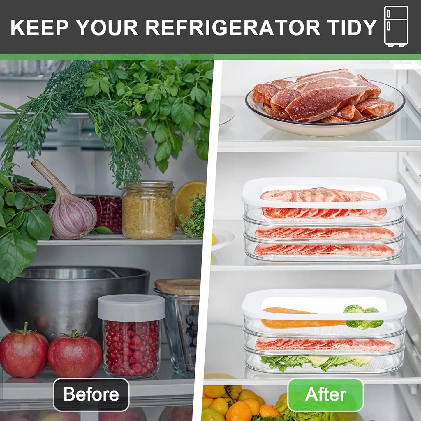 Bacon & Lunch Meat Storage Container for Fridge Stackable Box