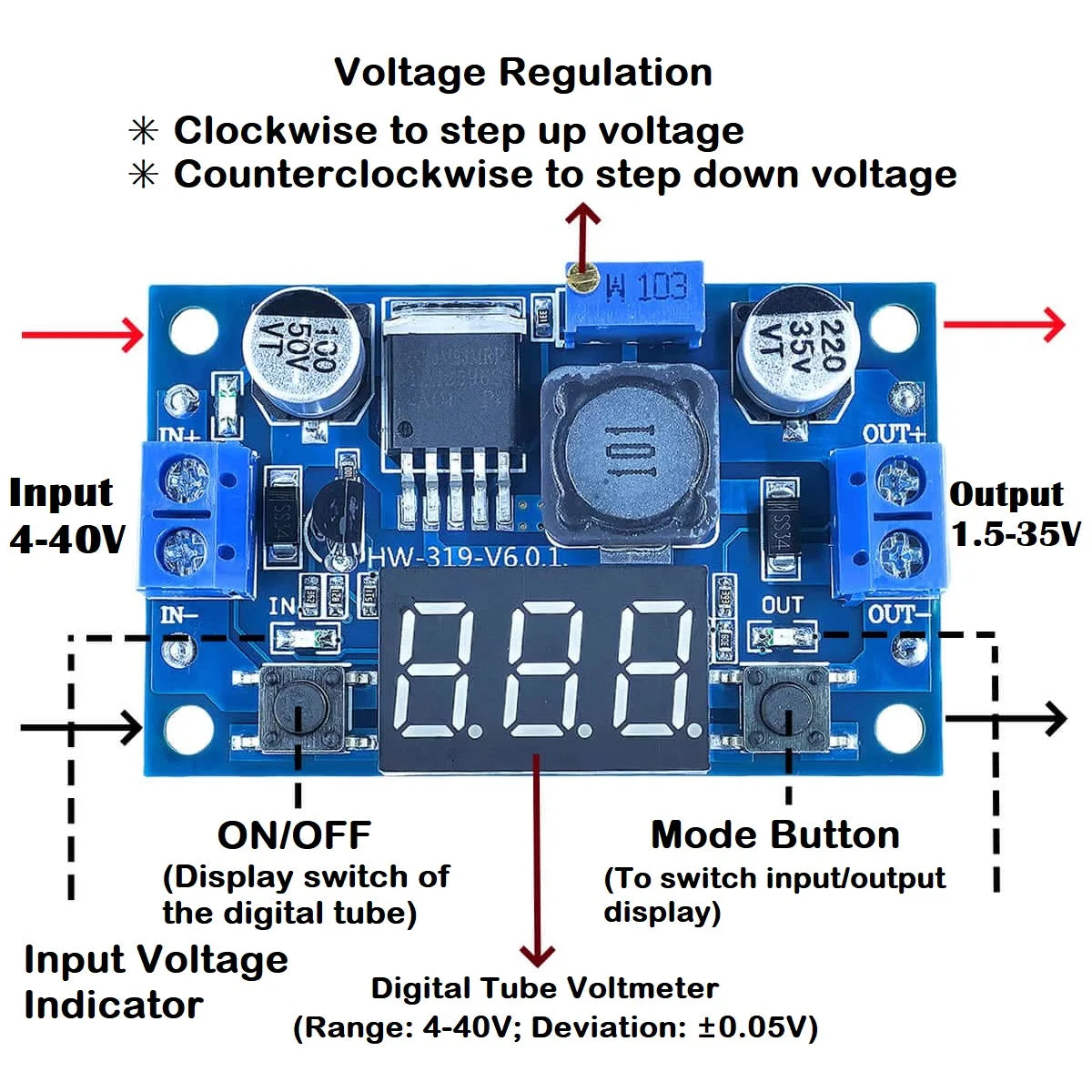 LM2596 DC-DC Step-Down Regulator 4–40V to 1.25–37V 2A with LED ...