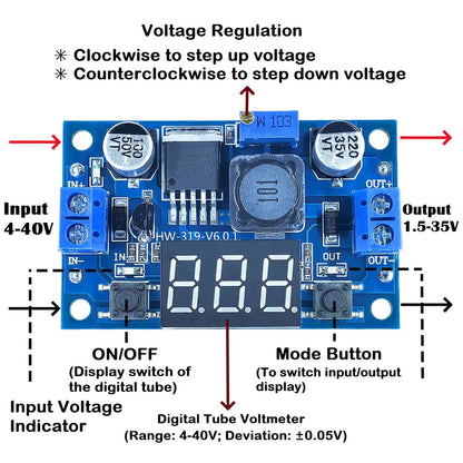 LM2596 Adjustable DC-DC Step-Down Voltage Regulator 4-40V to 1.25-37V with LED Voltmeter Display 2A