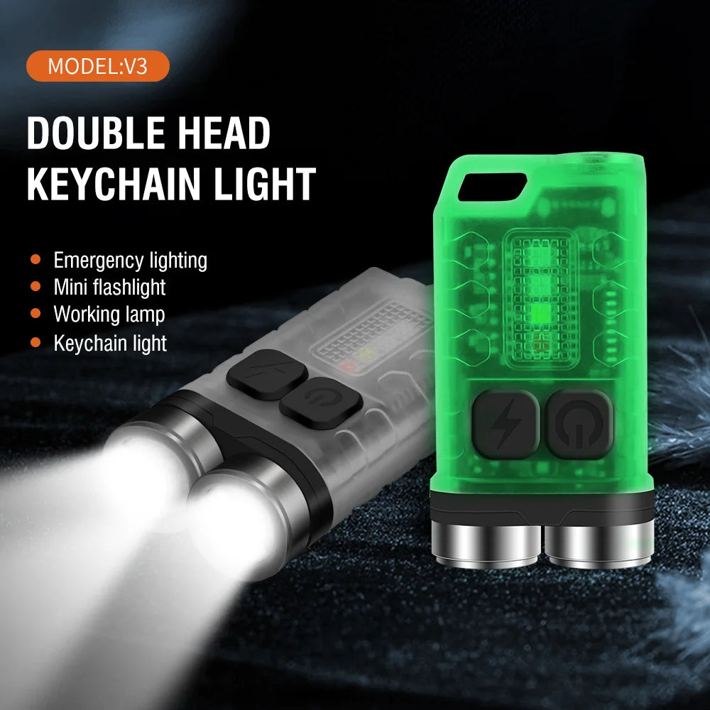 V3 EDC LED Flashlight Rechargeable Mini Keychain Torch with UV