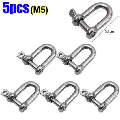 Stainless Steel D Link Shackle Ring Hooks Lifting Shackle Lock Wire Rope Clips D-Type Rigging Shackle Hooks Boat Hardware Tools