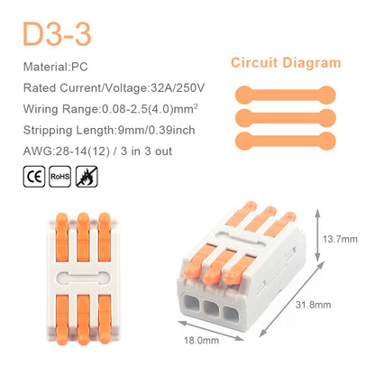 10PCS Universal Compact Wire Connector Splitter Quick Electrical Cable Splice Terminal Block for 28-12AWG Small Wiring Connector