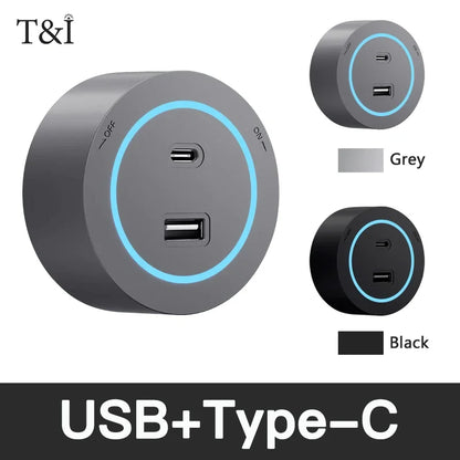 Power Track Socket Rail with USB Type-C Wall Mounted Modular Outlet Strip US/EU/UK Adapters 40-50cm