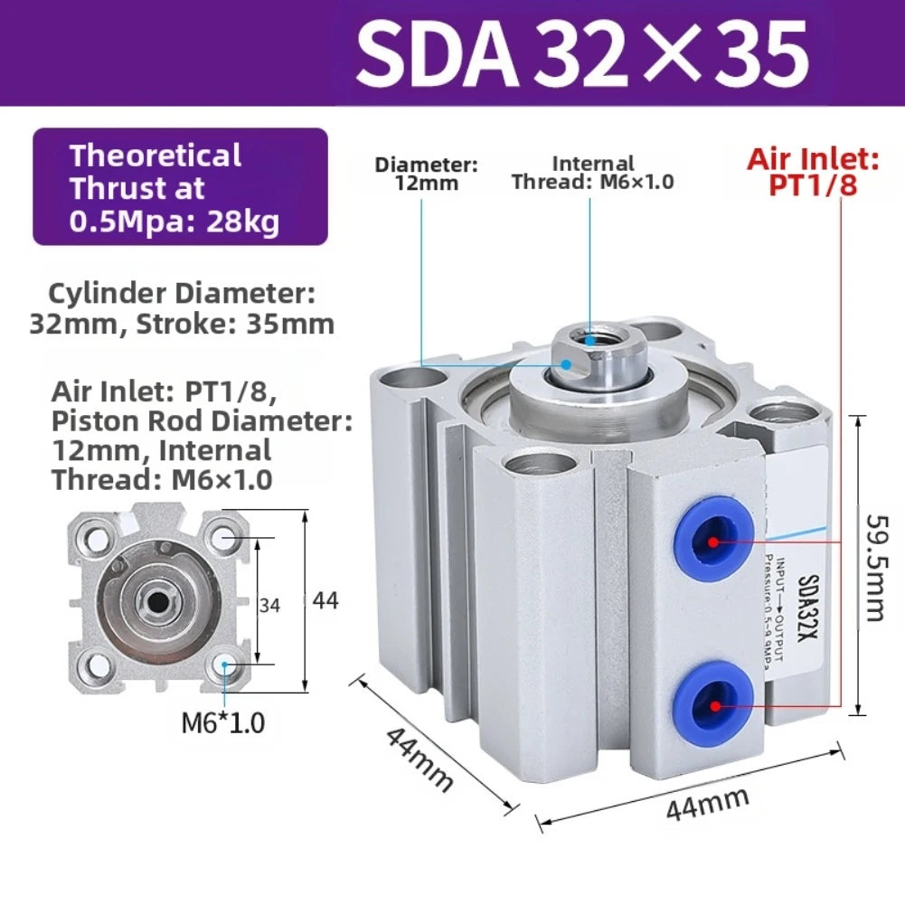 1pcs SDA Thin Cylinder 32X35 Pneumatic Air Cylinder 32mm Bore 35mm Route Thin Air Cylinder 1/8 PT 30-800 Mm/s