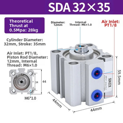 1pcs SDA Thin Cylinder 32X35 Pneumatic Air Cylinder 32mm Bore 35mm Route Thin Air Cylinder 1/8 PT 30-800 Mm/s