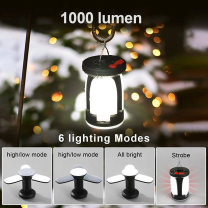 4-leaf Solar  LED Lantern Rechargeable Emergency Flashlight Portable Power Bank Foldable Tent Light for Outdoor Camping Fishing