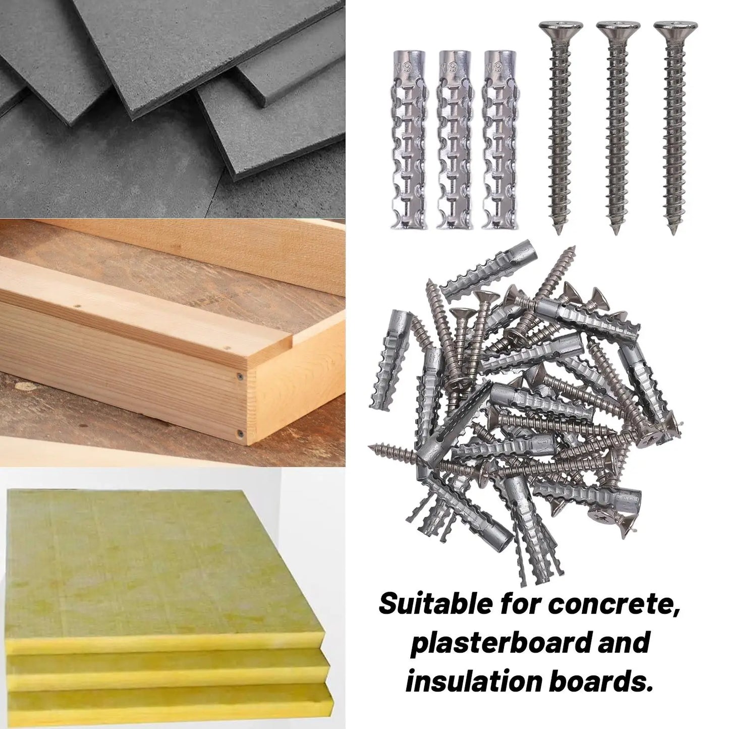 100/10Set Expansion Pipe for Hollow Walls Tile Drywall Anchors with Screw Self Tapping Screw Drilling Plug Expansion Bolt Tools