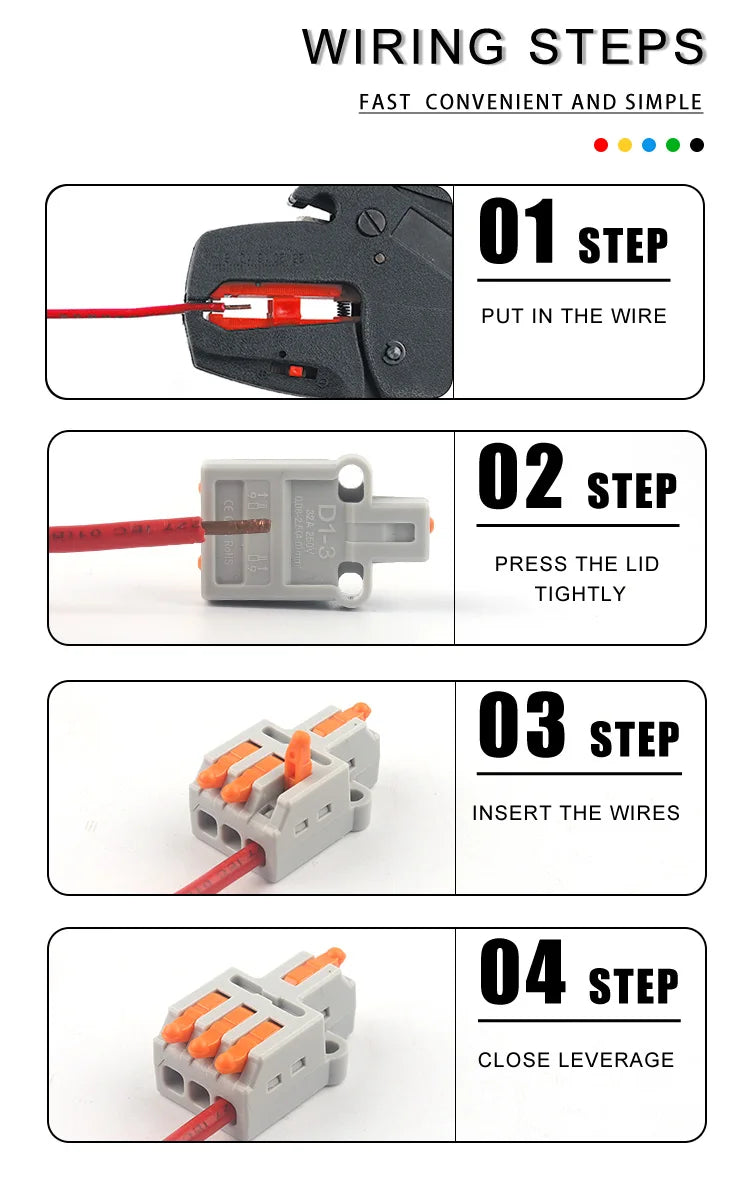 10PCS Universal Compact Wire Connector Splitter Quick Electrical Cable Splice Terminal Block for 28-12AWG Small Wiring Connector
