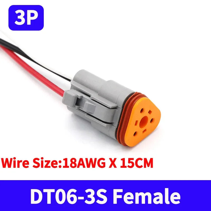 Deutsch DT Waterproof Connector with 15cm Wire DT06-2S DT04-2P 2/3/4/6/8/12 Pin 16-22AWG