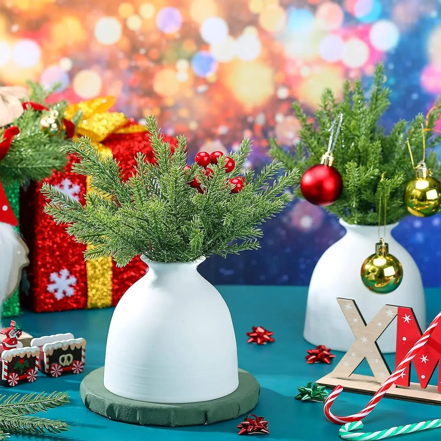 50/1PCS Christmas Artificial Branches Pine Needles Fake Plants Wreath Vine Rattan for Xmas Tree Gift Box Wedding Flowers Decor