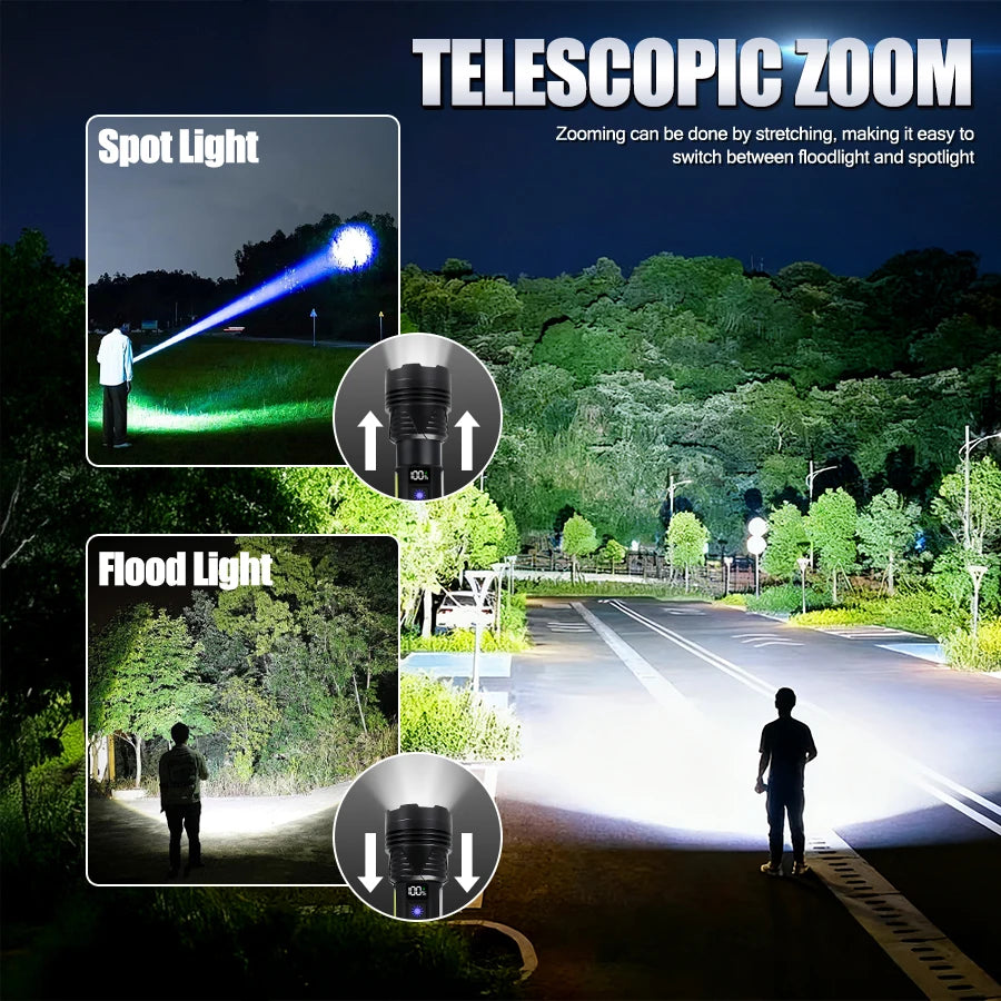 Outdoor Rechargeable RGB Led Flashlight Zoomable Torch Strong Light 11 Mode Tactical Lamp for Camping Fishing Emergency Lantern