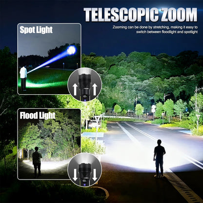 Outdoor Rechargeable RGB Led Flashlight Zoomable Torch Strong Light 11 Mode Tactical Lamp for Camping Fishing Emergency Lantern