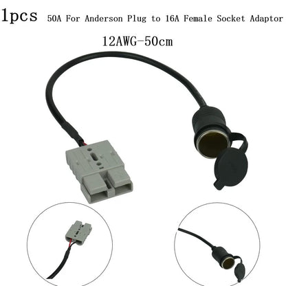 50 Amp For Anderson Plug To 16A Female Cigarette Socket Adaptor 300mm 12/24v 12AWG For Refrigerator Caravan Camping Trailer