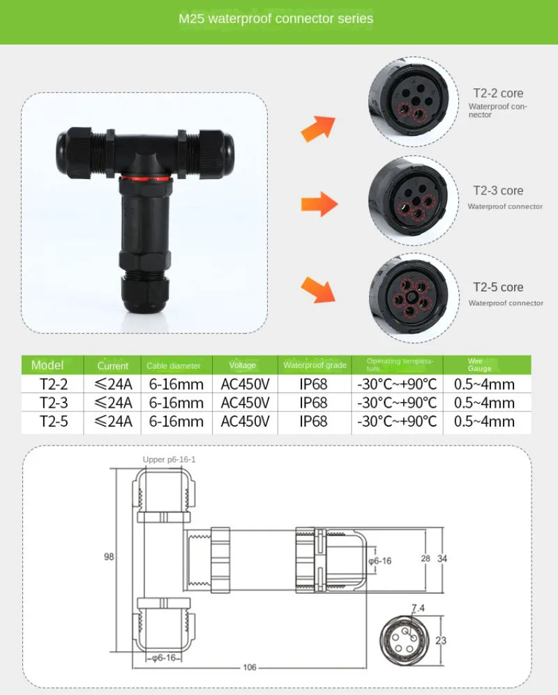 IP68 Waterproof Cable Connector I/T Type Junction Box 2-pin 3-pin 4-pin 5-pin Electrical Terminal LED Lights Wire Waterproof Box