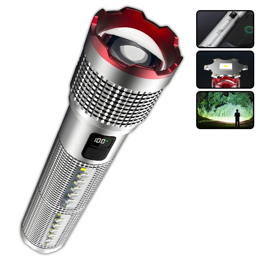 Super Powerful 19000000LM LED Flashlight Rechargeable Big Aperture Torch