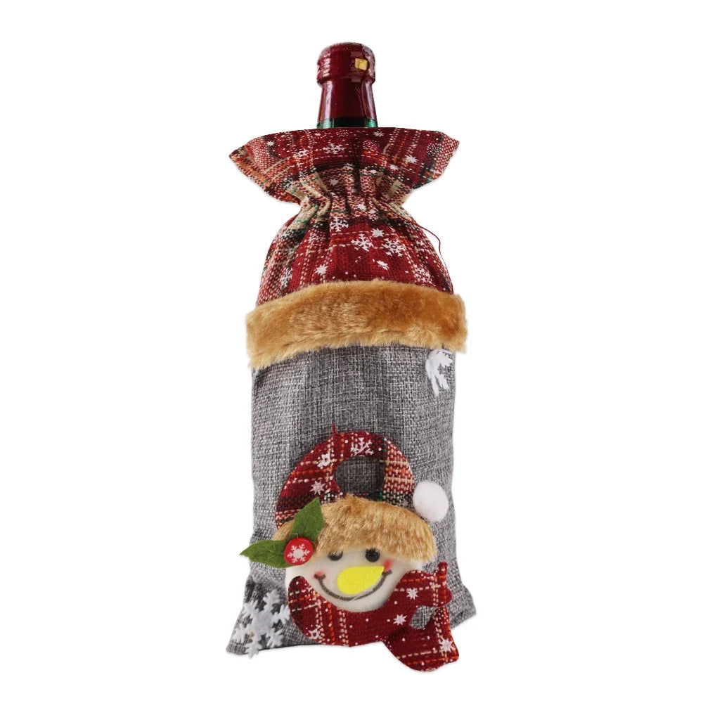 Creative Christmas Wine Bottle Cover Set Velvet Santa & Snowman Decor