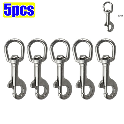 5/1pcs Stainless Steel Swivel Eye Bolt Spring Snap Hook Marine Diving D Ring Snap Hooks with Swivel for Scuba Diving Pet Leash