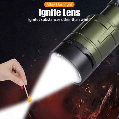 Super Bright Flashlight with Flame Ignition Type-C Rechargeable Outdoor Zoomable Aluminum Alloy Floodlight Camping Adventure