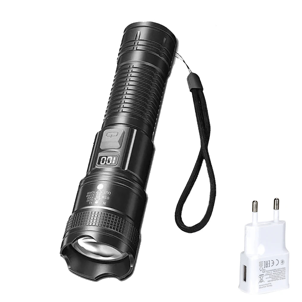 Ultra Bright LED Flashlight Battery Display Rechargeable Zoom Torch