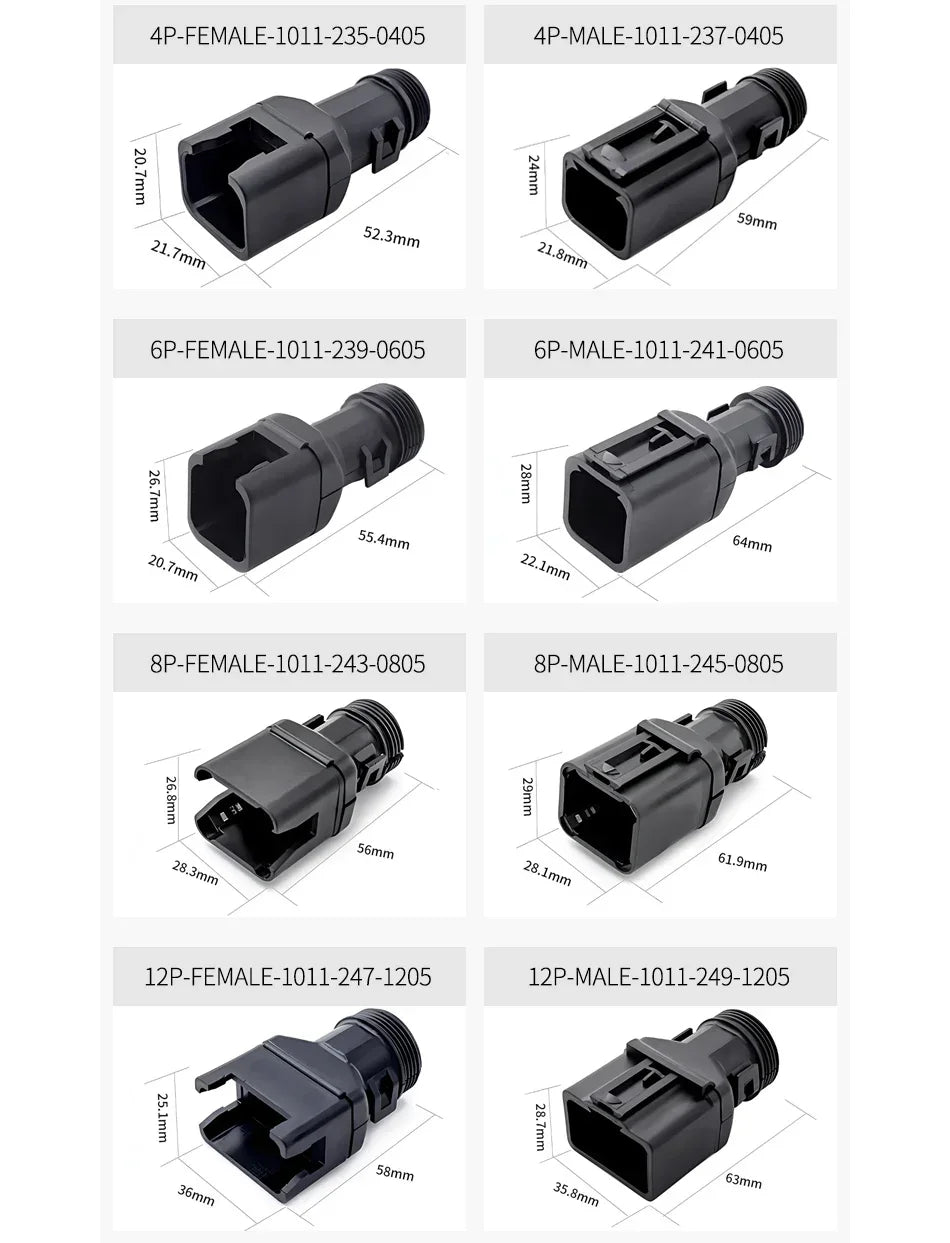 2-12P DT Connector Male Female Tail Clip Set 1011-235-0405 with Corrugated Pipe Harness Protective Sheath