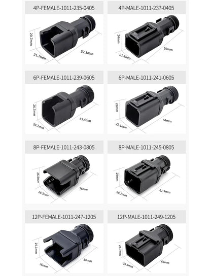 2-12P DT Connector Male Female Tail Clip Set 1011-235-0405 with Corrugated Pipe Harness Protective Sheath