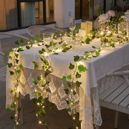 Christmas Battery Powered 2M-10M LED Ivy Fairy Lights Artificial Green Leaf String for Home Wedding Wreath Decor