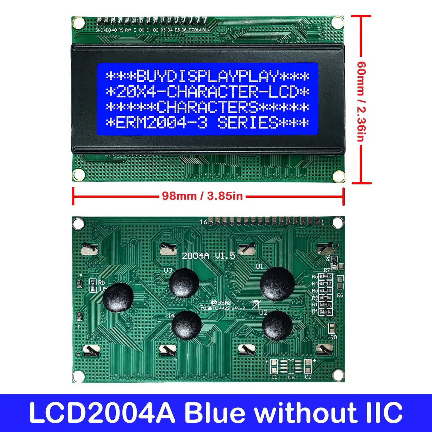 LCD2004A 20x4 Character I2C LCD Display Module HD44780 with Serial Interface Adapter Blue Green Screen for Arduino Projects