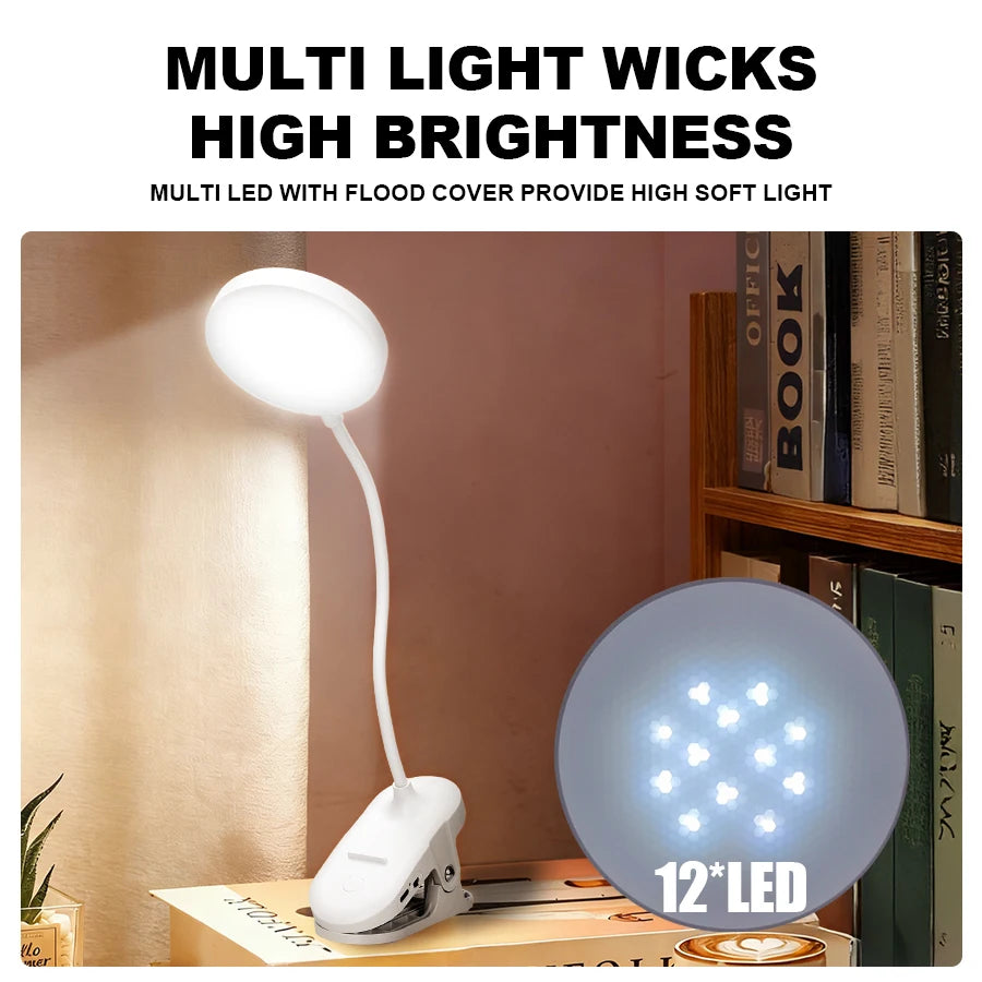 Folding Clamp Led Table Lamp Rechargeable Night Light Study Stand Read Lamp Touch 3 Modes Dimming Eye Protection Light Emergency