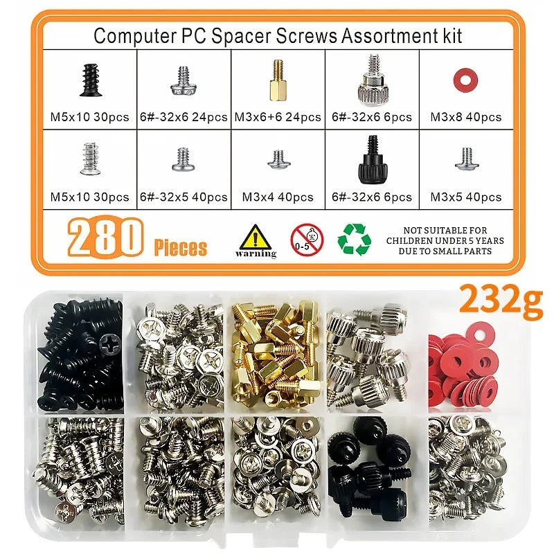 Motherboard Standoffs & PC Screws Assortment Kit — HDD SSD Case Mainboard M3 6#-32