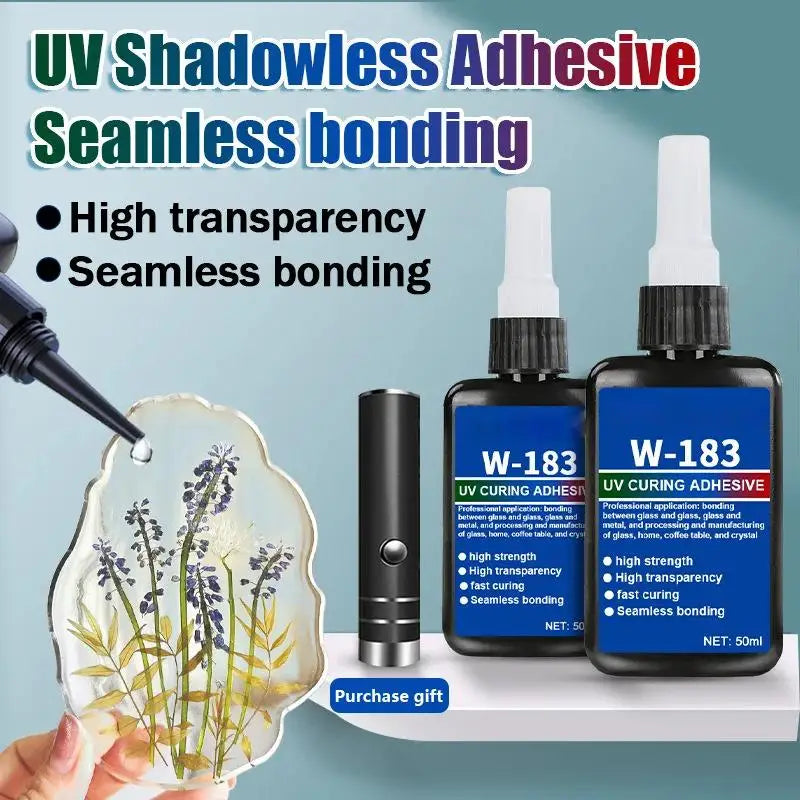 New 1Pcs UV Curing Crystal Glass And Mal ABS Bonding New W-183 Strong 50ml UV Glue Curing Adhesive Welding With UV Curing Lamp