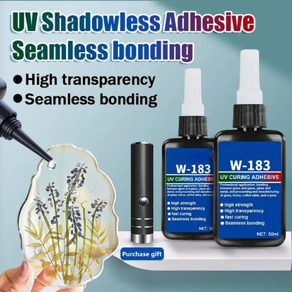 New 1Pcs UV Curing Crystal Glass And Mal ABS Bonding New W-183 Strong 50ml UV Glue Curing Adhesive Welding With UV Curing Lamp