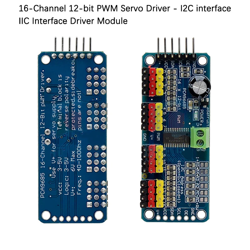 16-Channel 12-Bit PWM Servo Driver Module PCA9685 with I2C Interface for Arduino and Raspberry Pi