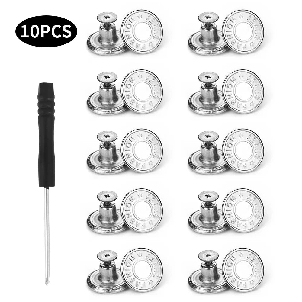 Jeans Buttons Replacement Kit — 17mm No-Sew Nailless Removable Metal Button Repair Set 10pcs
