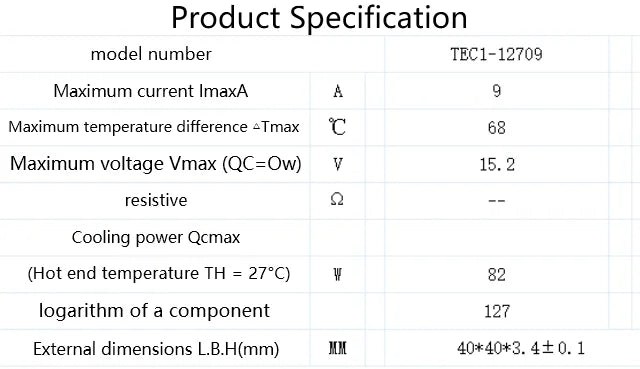 Thermoelectric Cooler Peltier Module TEC1-12703 to TEC1-12715 40×40mm 12V