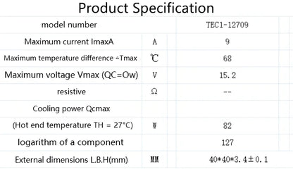Thermoelectric Cooler Peltier Module TEC1-12703 to TEC1-12715 40×40mm 12V