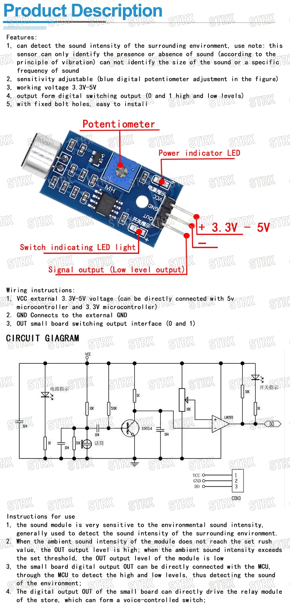 3-Pin Voice Sound Detection Sensor Module for Arduino Smart Vehicle and Robot DIY