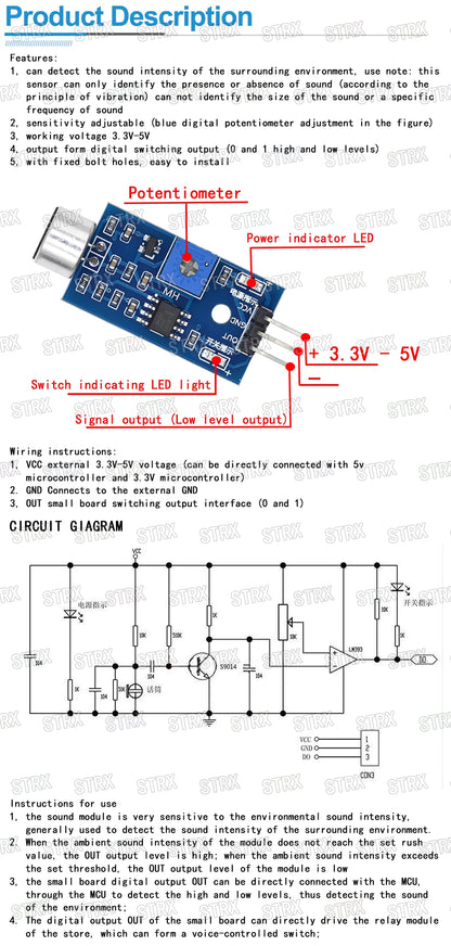 3-Pin Voice Sound Detection Sensor Module for Arduino Smart Vehicle and Robot DIY