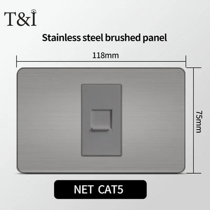 Stainless Steel Wall Socket 118x75mm Italian-Style with USB-C Schuko Chilean Plug Brushed Finish for Home Office