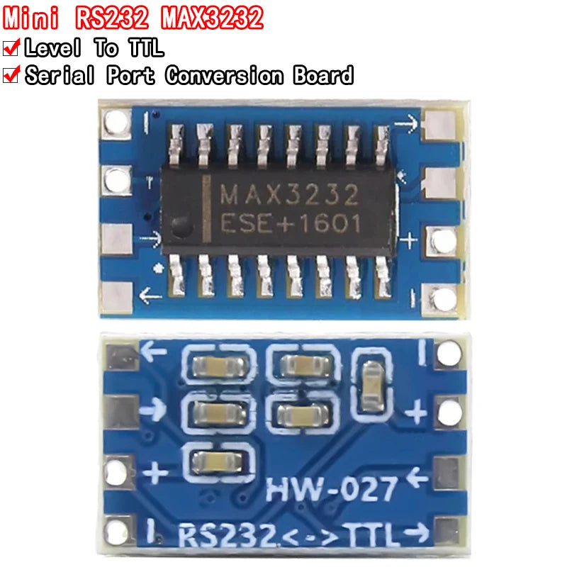 Mini RS232 to TTL serial converter board using MAX3232, level shifter module for Arduino, MCU, and DIY electronics projects
