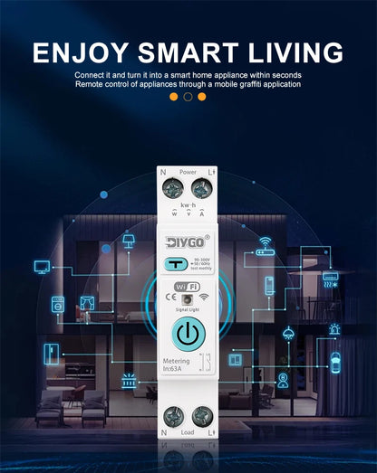 DGB-63TD Tuya WiFi Smart Switch, Current Voltage Leakage Protection Metering Circuit Breaker, Remote Control Wireless Timer Relay