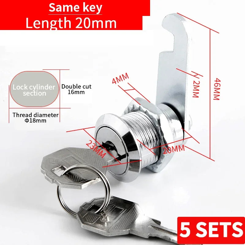 Cabinet Cam Lock Set Two-Sided Keyed Alike 16MM-30MM Cylinder Cam Locks for Mailbox File Drawer Compartment