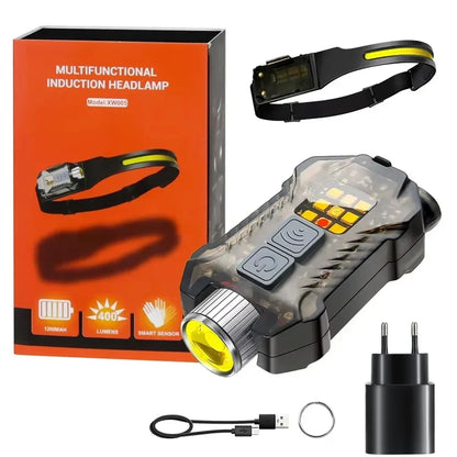 LED+COB Dual Light Source Induction Headlight Detachable 2-in-1 Flashlight 9-level Dimming Outdoor Multifunctional Fishing Torch