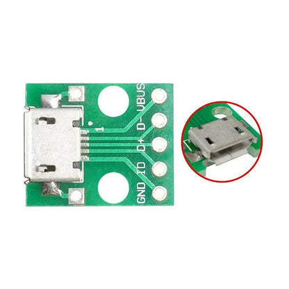 Micro USB to DIP Adapter — 5-Pin Female, 2.54mm Pitch, PCB Breakout, -40°C to 85°C (5-Pack)