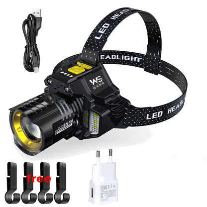 Powerful Motion Sensor LED Headlamp Rechargeable COB Head Flashlights Outdoor Camping Headlight Telescopic Zoomable Head Lamp