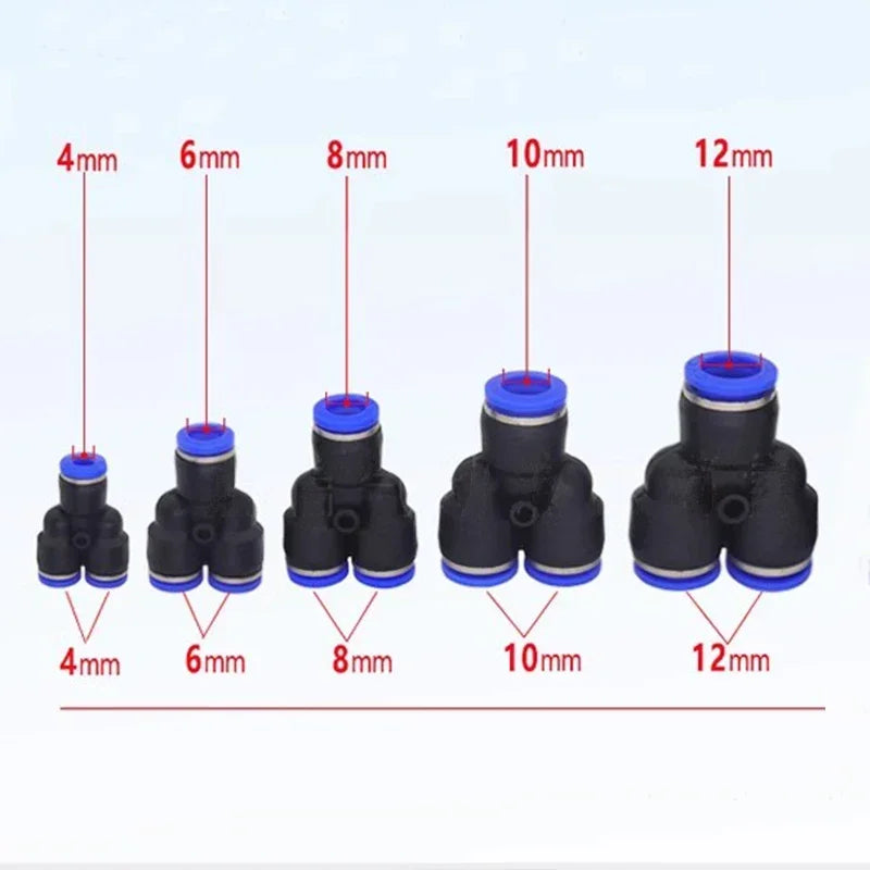 Pneumatic Push-to-Connect Fittings Kit Y W Shaped Air Water Oil Hose Connectors for Nylon Polyurethane Tubing