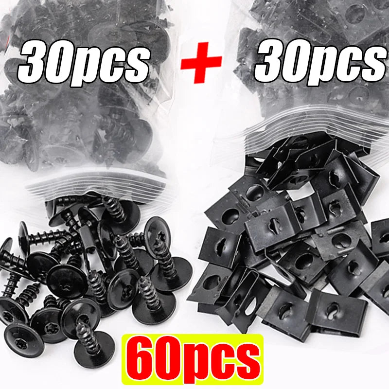 Self Tapping Screws Metal Fastener Clip for Car Motorcycle U-Type Clip with Screw Anti-rust Protection Clip Screw Iron Sheet Kit