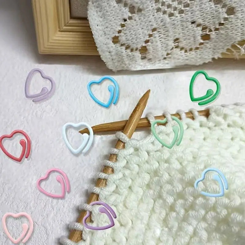 50/5x Colorful Heart Locking Stitch Markers Metal Knitting Crochet Rings