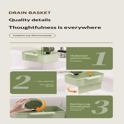 Sink Drain Strainer Basket Anti-Leak Filter Grid One-Click Press Drain