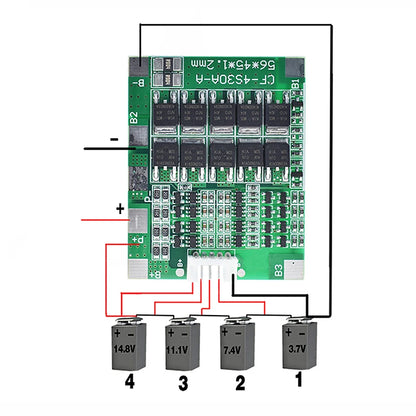 4S 14.8V 30A Li-ion Battery BMS Protection Board with Balancing for 18650 Packs
