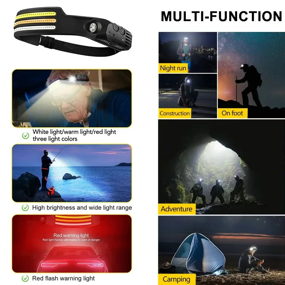 Rechargeable LED Headlamp with Motion Sensor COB Waterproof Working Light
